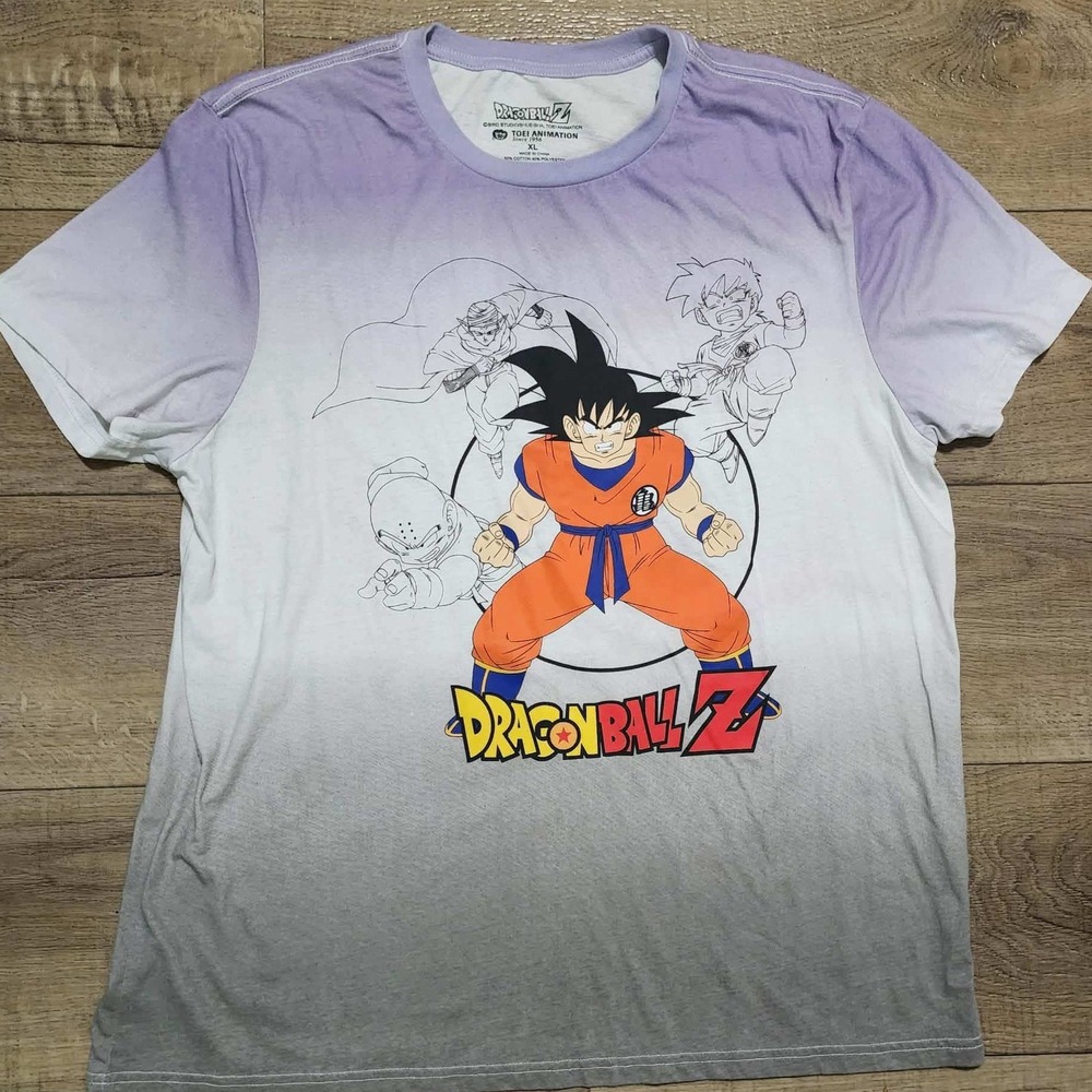 Dragon Ball Z Goku Ombre Graphic T-Shirt‎ Mens XL Purple White Grey Toei Anime